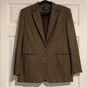 LAUREN RALPH LAUREN wool blazer plaid brown 8